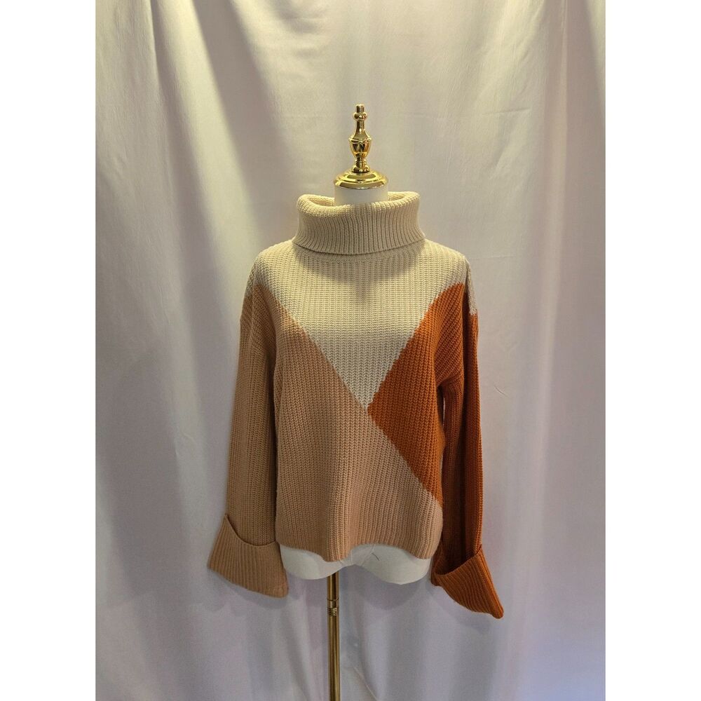 Simplee Apparel Asymmetrical Color block Turtleneck Sweater